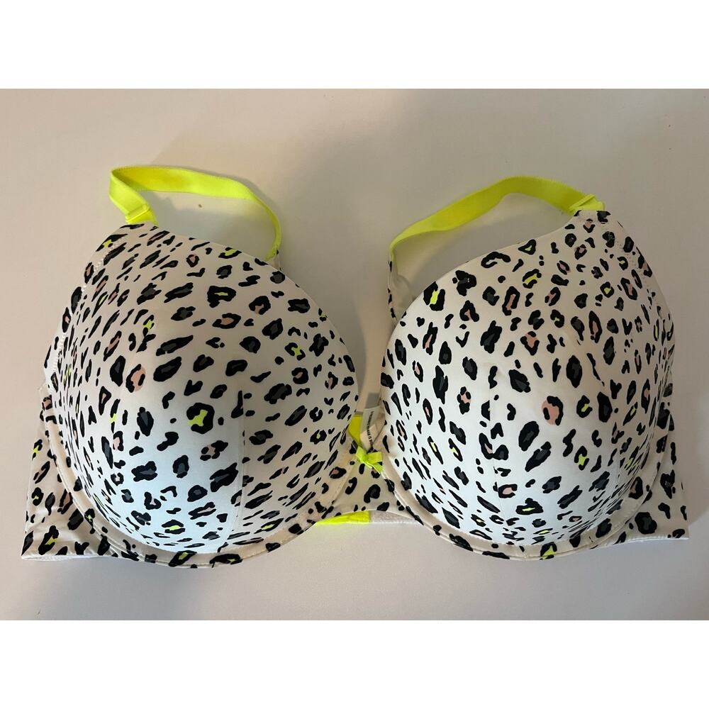 Torrid Curve Padded Underwire Leopard Spot Bra 42DDD Neon Yellow Straps Bow